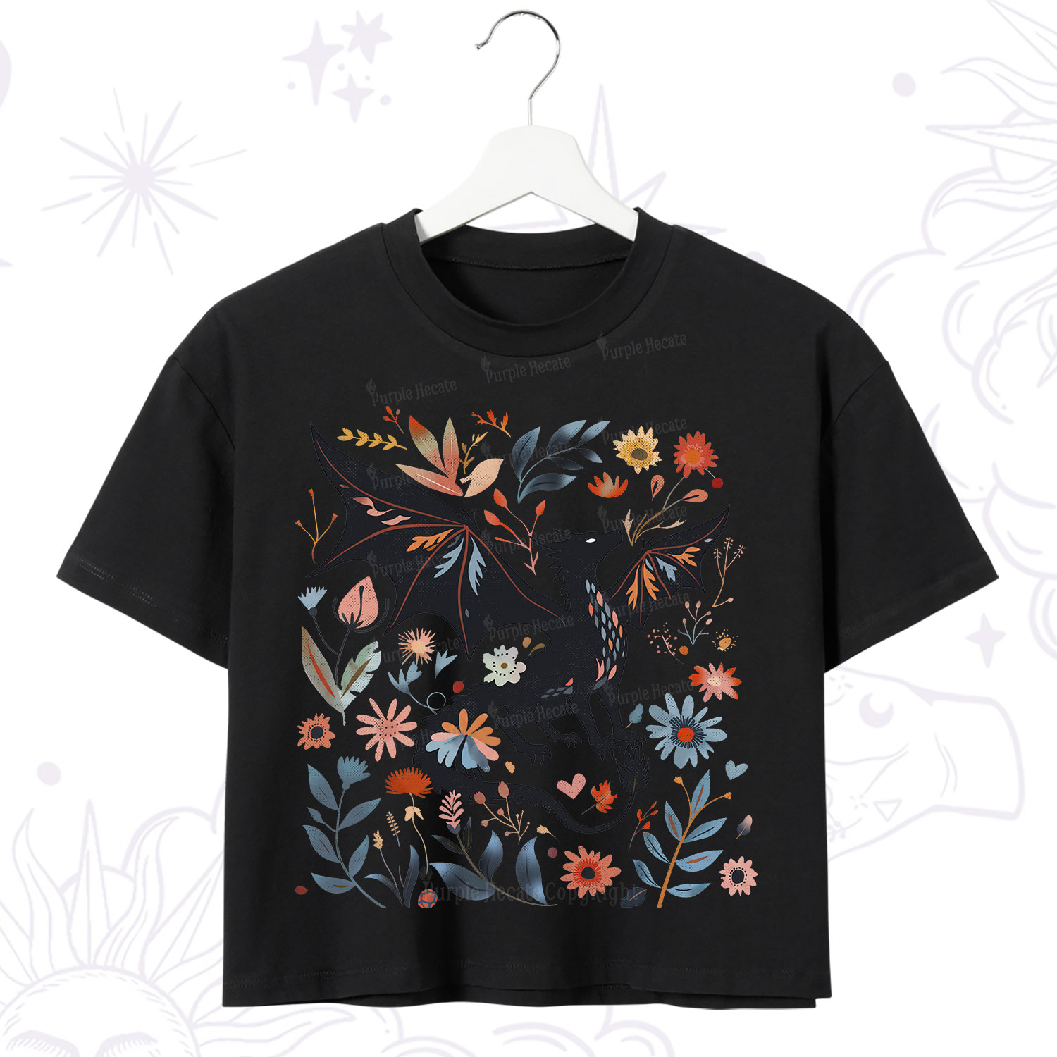 Purplehecate Vintage Fantasy Wyvern Bookish Crop T-Shirt