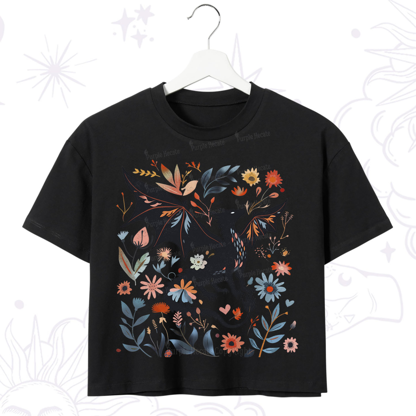 Purplehecate Vintage Fantasy Wyvern Bookish Crop T-Shirt