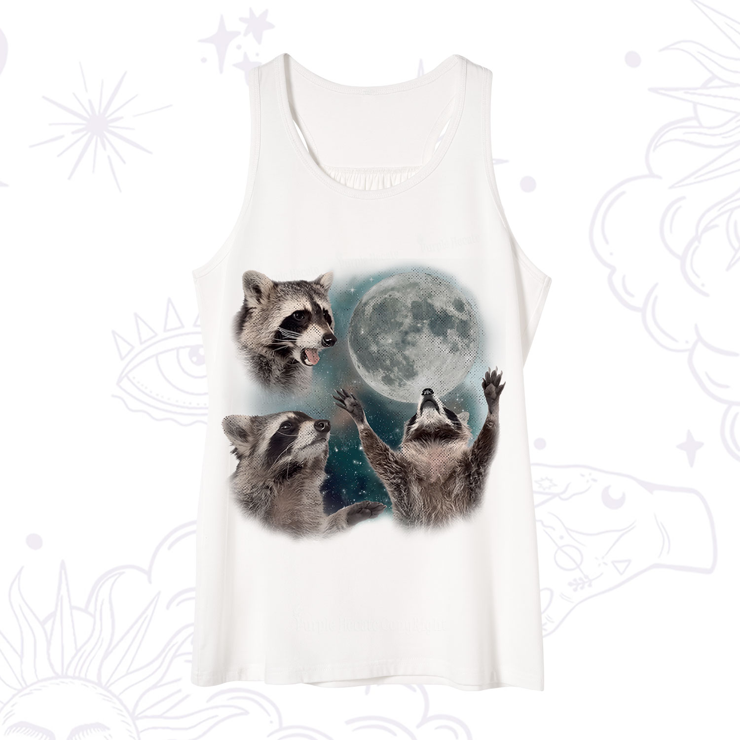 Purplehecate Three Raccoons Retro Graphic Tank