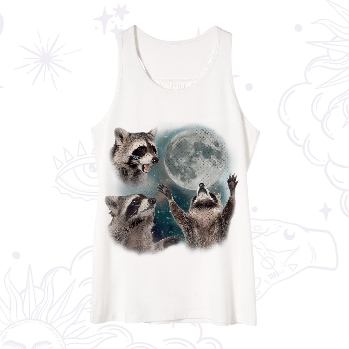 Purplehecate Three Raccoons Retro Graphic Tank