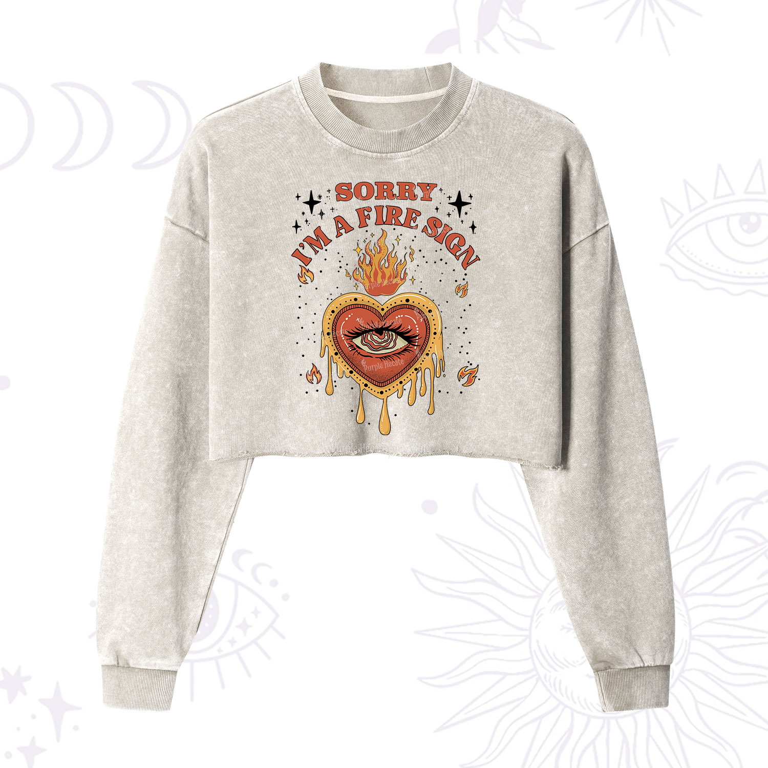 Purplehecate Sorry I'm A Fire Sign Cropped Washed Sweatshirt