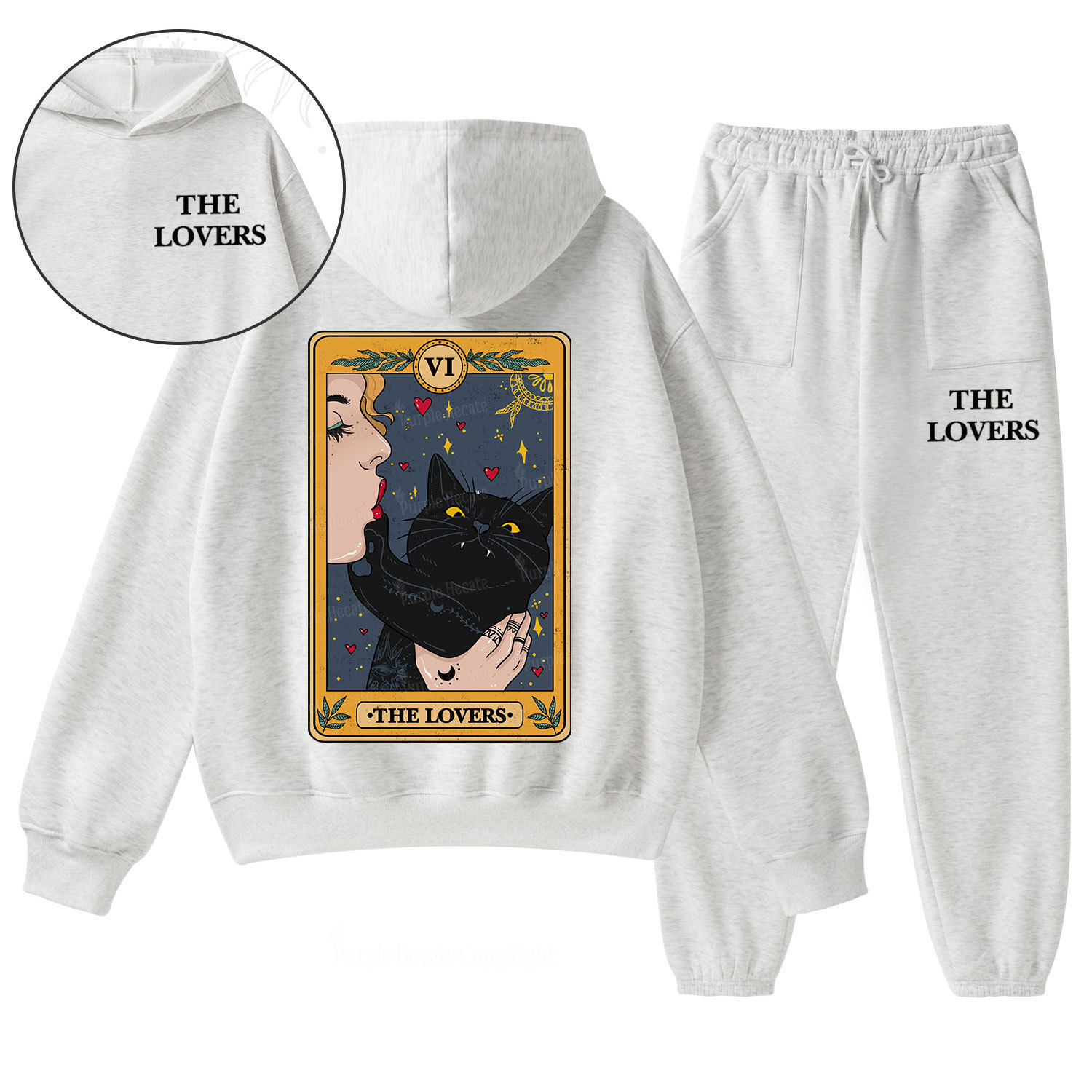 Purplehecate The Lovers Cat Tarot Fleece Hoodie Suit