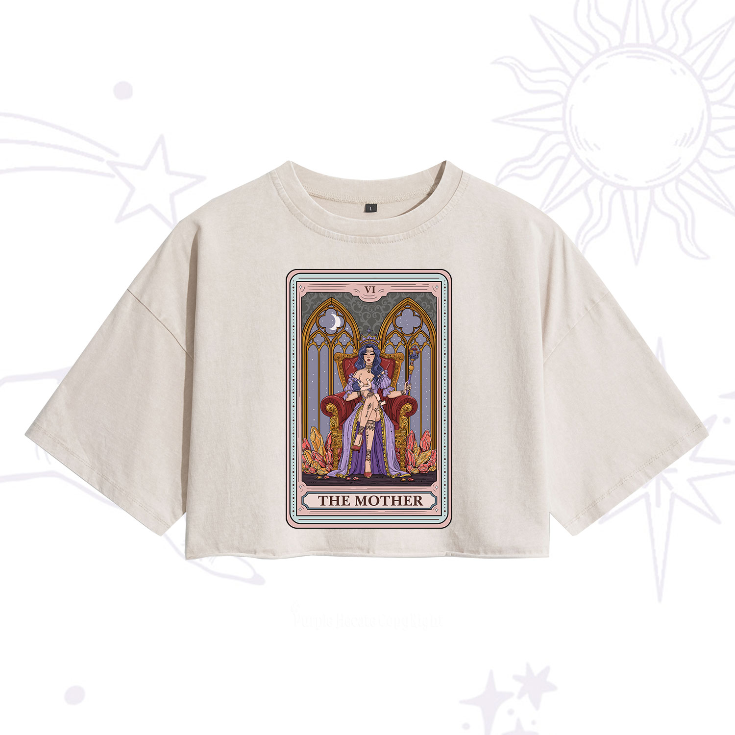 Purplehecate The Mother Tarot Card Washed Cropped T-Shirt