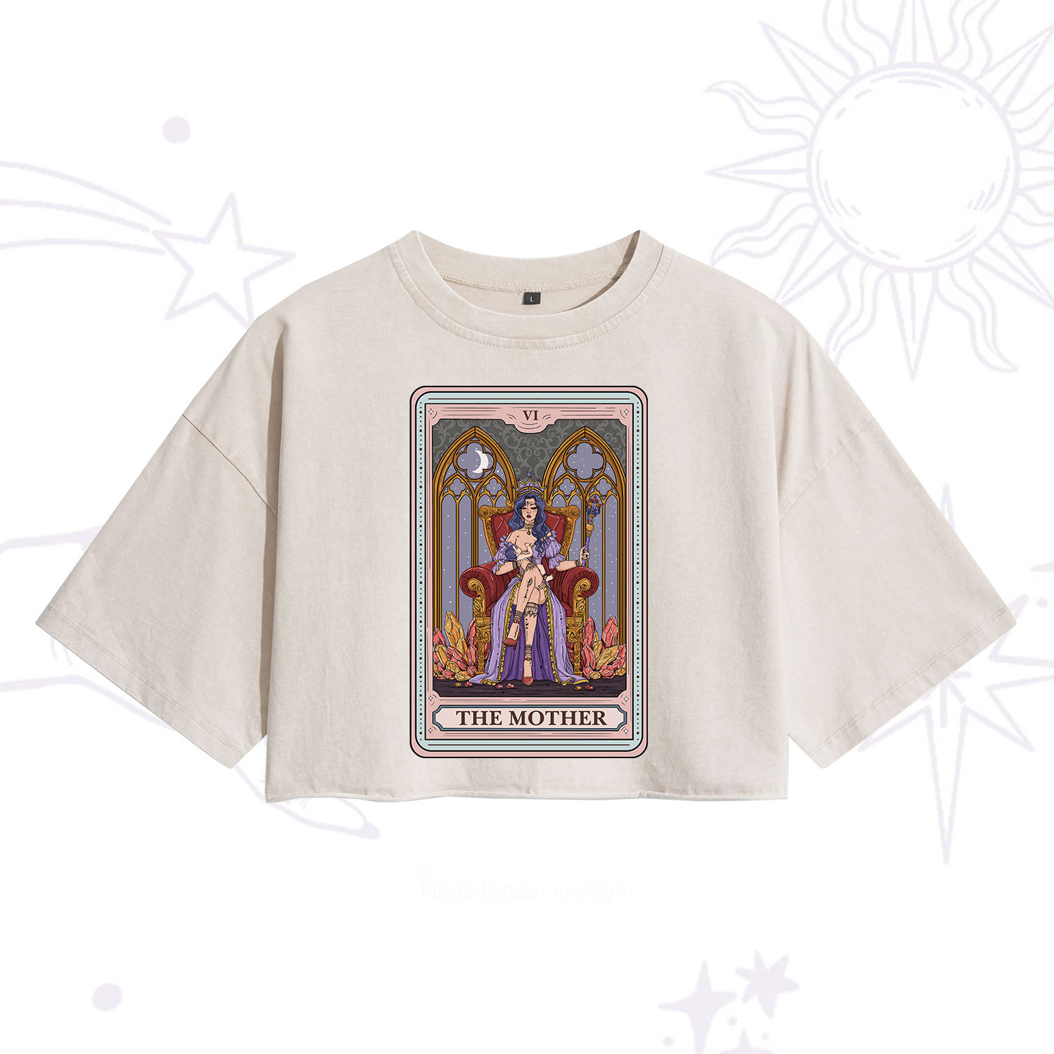 Purplehecate The Mother Tarot Card Washed Cropped T-Shirt