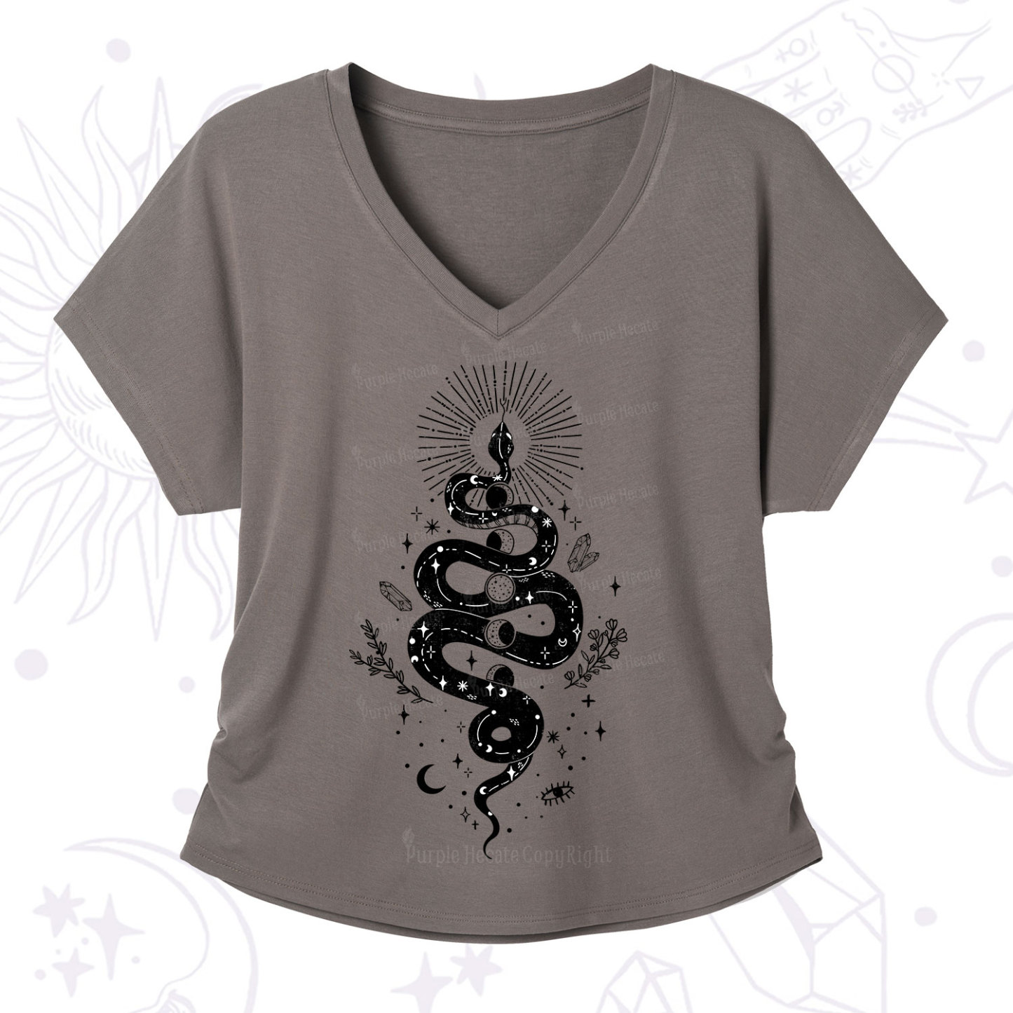 Purplehecate Mystical Moon Phases Snake V-Neck T-Shirt