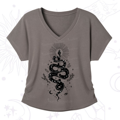 Purplehecate Mystical Moon Phases Snake V-Neck T-Shirt