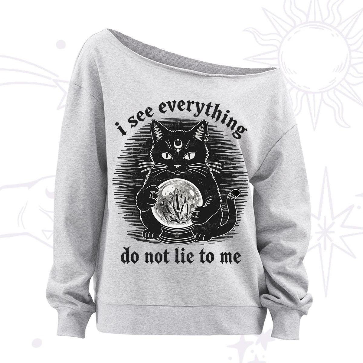Purplehecate All Seeing Cat Off The Shoulder Sweatshirt