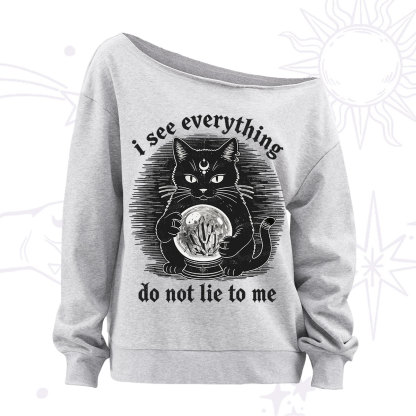 Purplehecate All Seeing Cat Off The Shoulder Sweatshirt