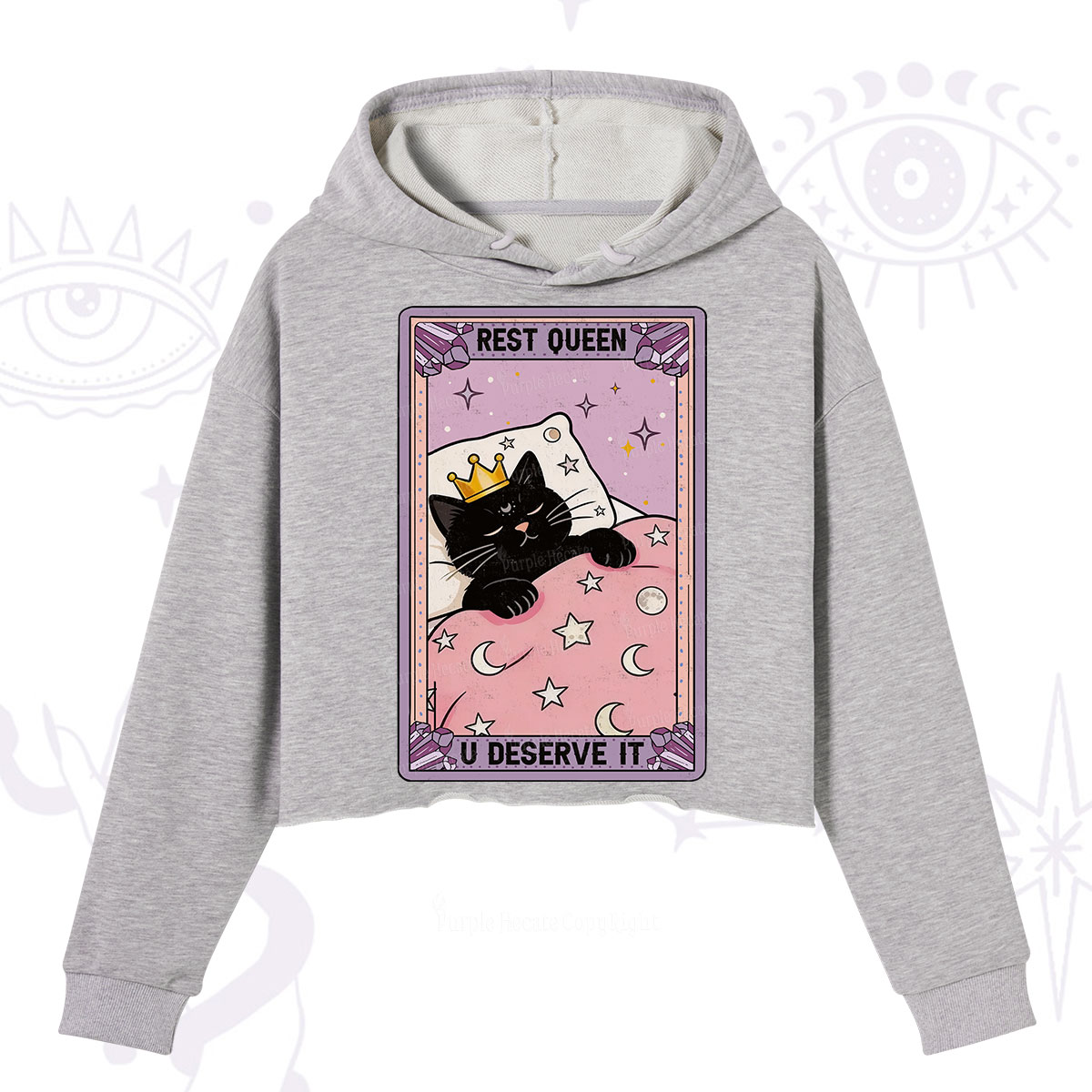 Purplehecate The Rest Queen Cat Tarot Crop Hoodie
