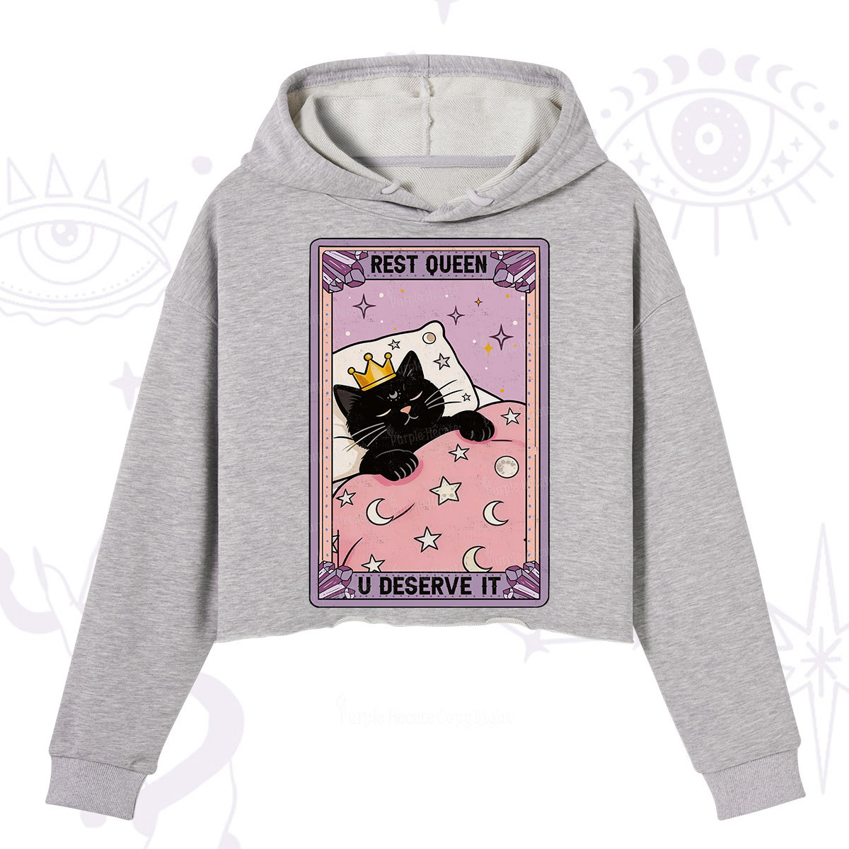 Purplehecate The Rest Queen Cat Tarot Crop Hoodie