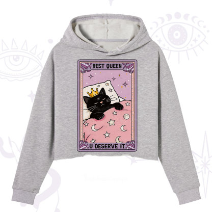 Purplehecate The Rest Queen Cat Tarot Crop Hoodie