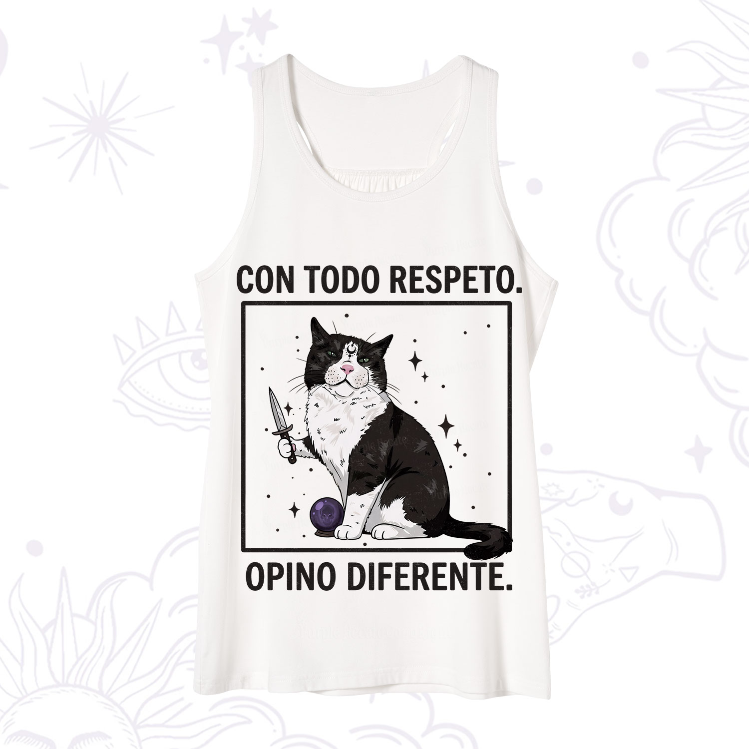 Purplehecate Funny Cat Con Todo Respeto Opino Diferente Tank