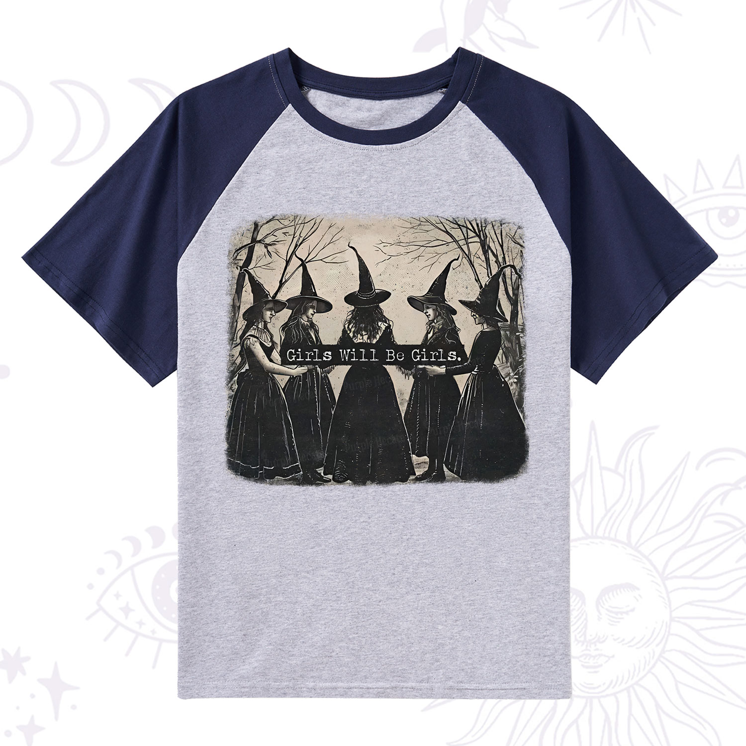 Purplehecate Girls Will Be Girls Witch Raglan Short Sleeve T‑Shirt
