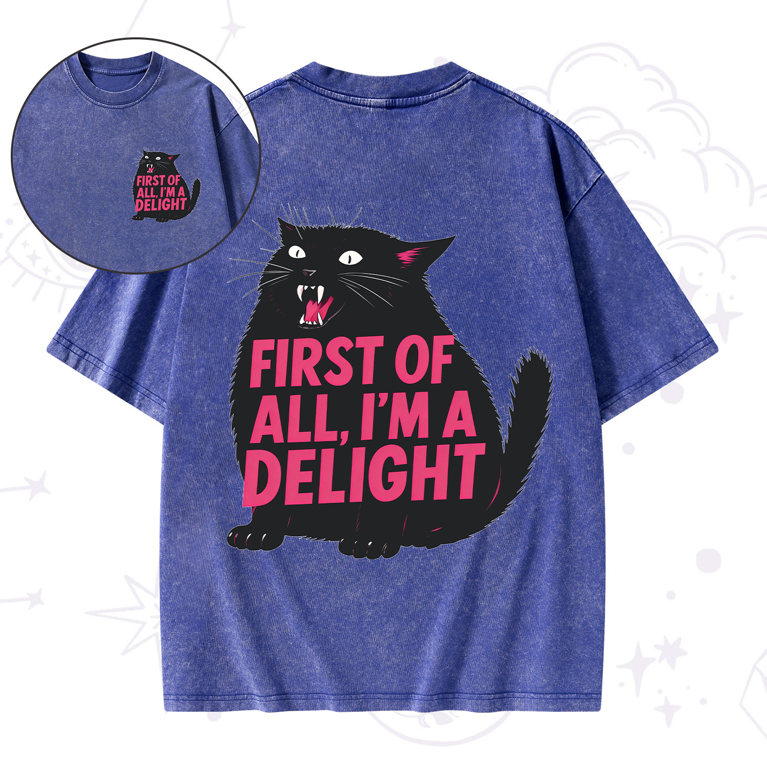 Purplehecate First Of All I'm A Delight Cat Washed T-Shirt