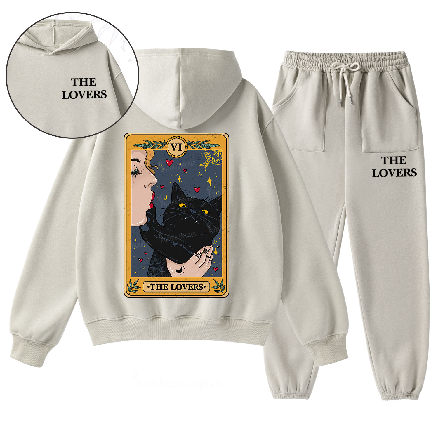 Purplehecate The Lovers Cat Tarot Fleece Hoodie Suit