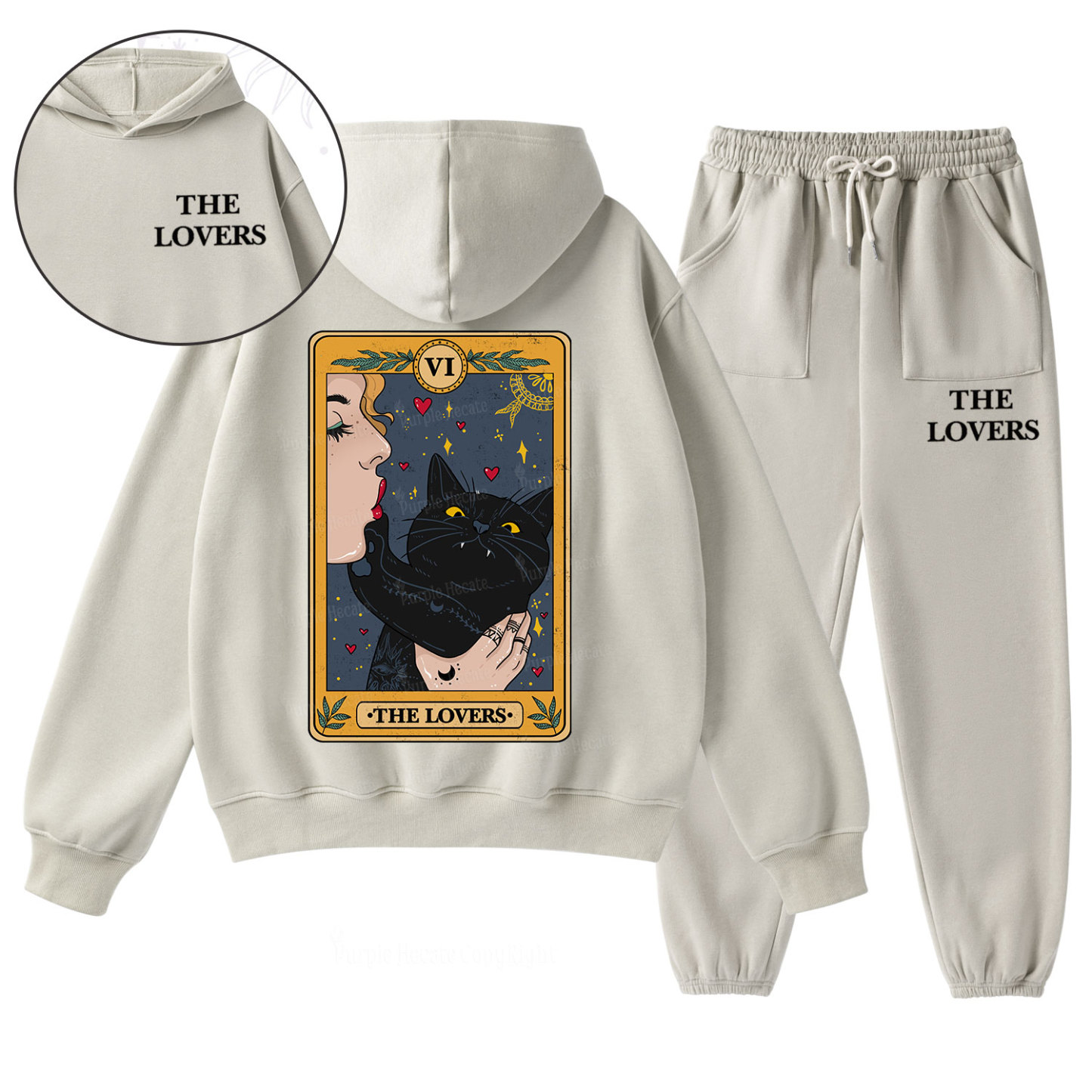 Purplehecate The Lovers Cat Tarot Fleece Hoodie Suit