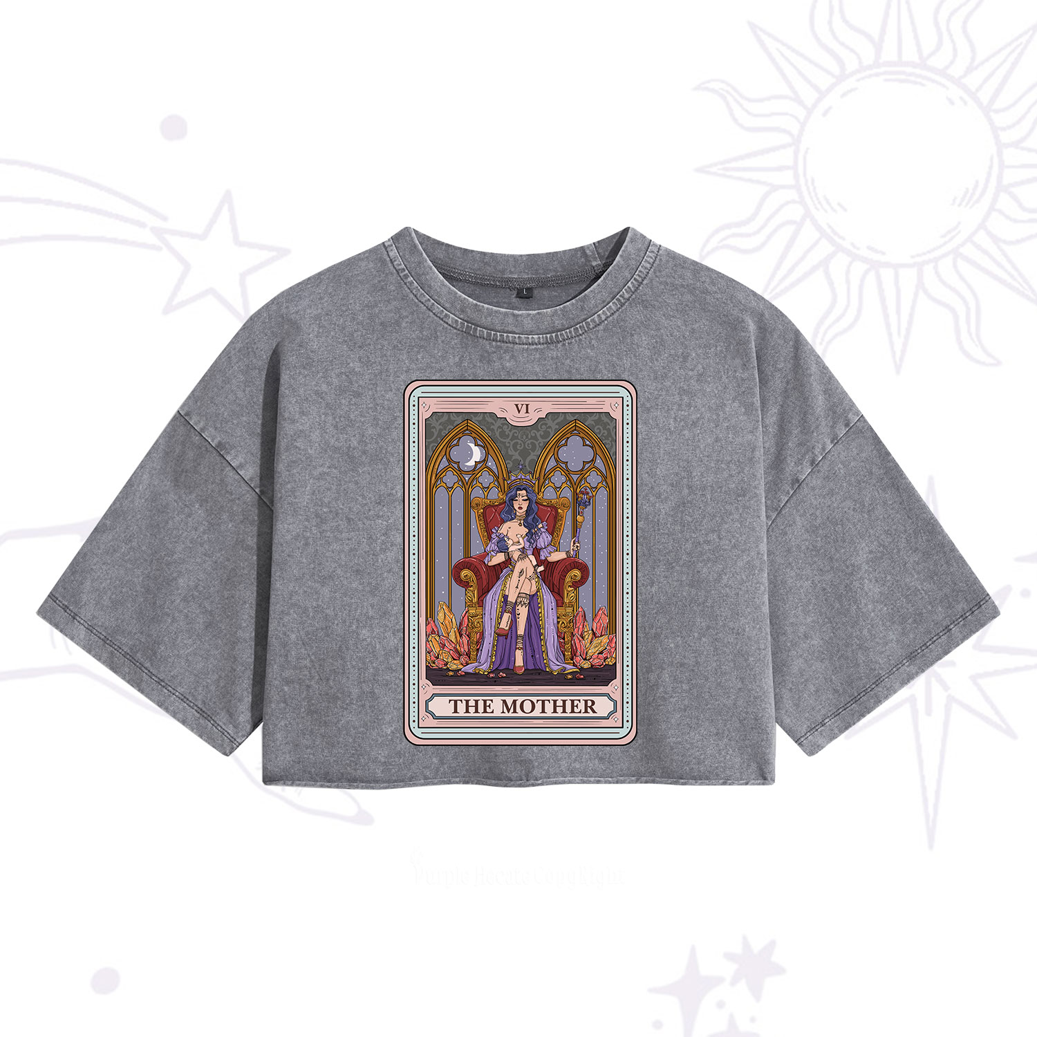Purplehecate The Mother Tarot Card Washed Cropped T-Shirt
