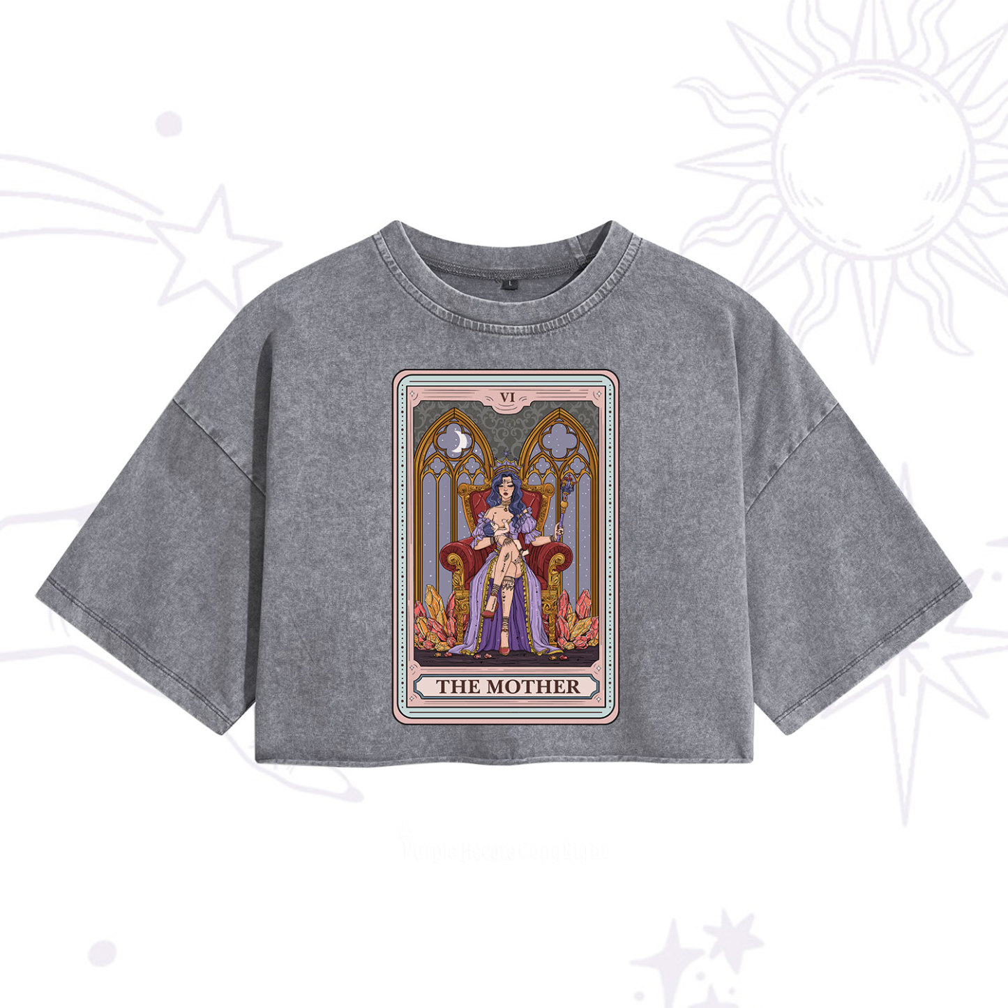 Purplehecate The Mother Tarot Card Washed Cropped T-Shirt