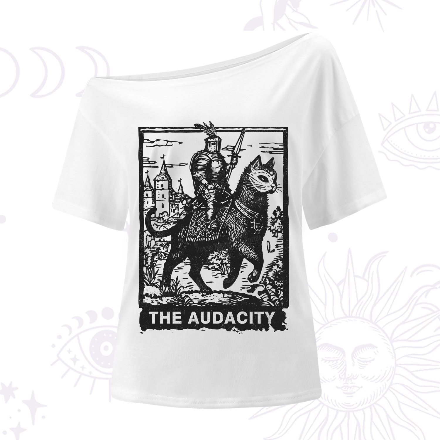 Purplehecate The Audacity Knight Cat One Shoulder T-Shirt