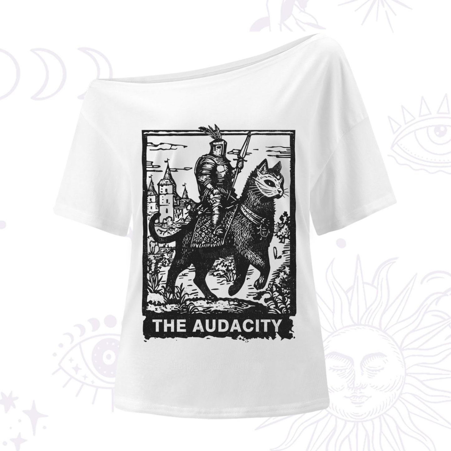 Purplehecate The Audacity Knight Cat One Shoulder T-Shirt