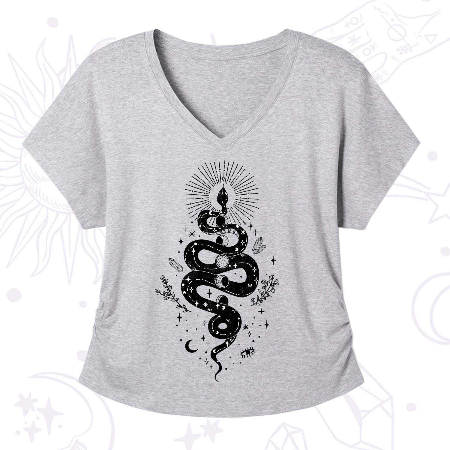 Purplehecate Mystical Moon Phases Snake V-Neck T-Shirt