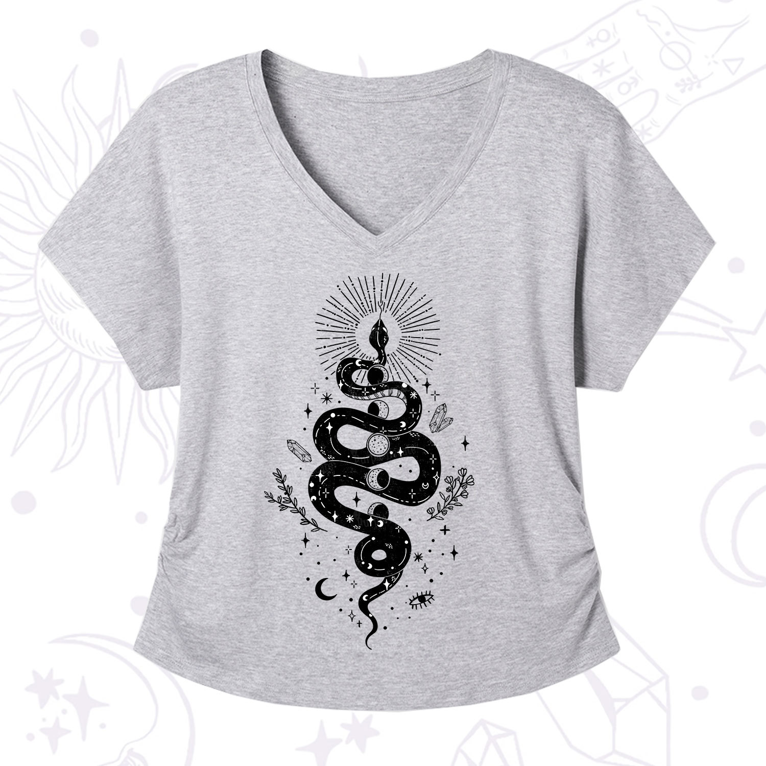 Purplehecate Mystical Moon Phases Snake V-Neck T-Shirt