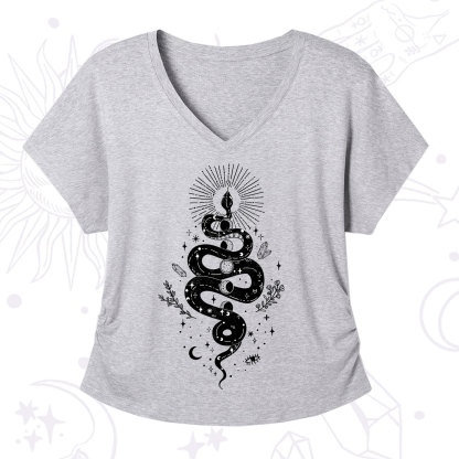 Purplehecate Mystical Moon Phases Snake V-Neck T-Shirt