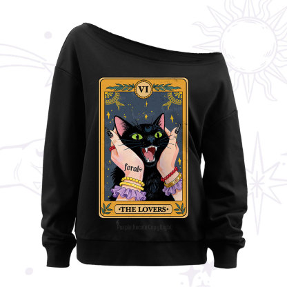Purplehecate The Lovers Tarot Feral Cat Off The Shoulder Sweatshirt