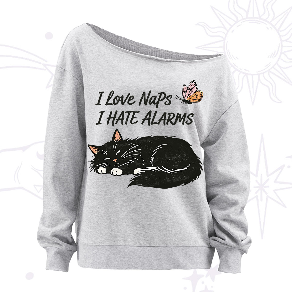 Purplehecate I Love Naps I Hate Alarms Off The Shoulder Sweatshirt