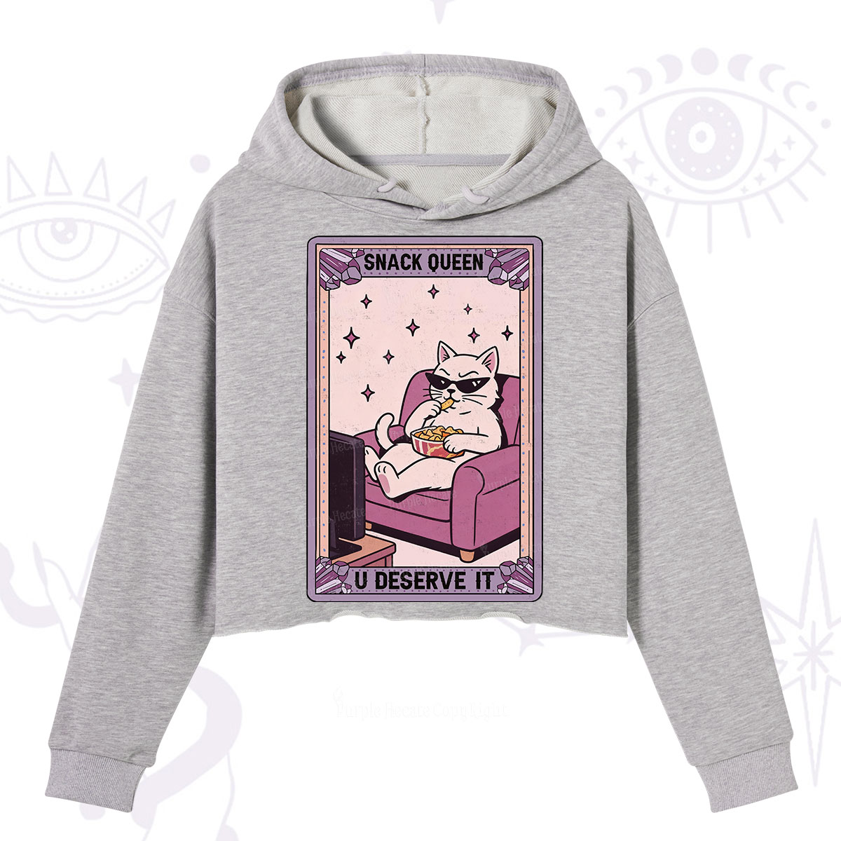 Purplehecate The Snack Queen Cat Tarot Crop Hoodie