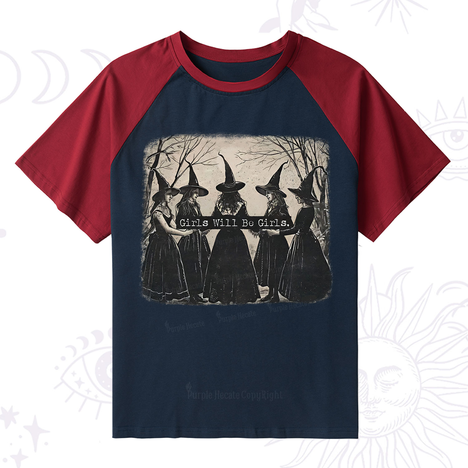 Purplehecate Girls Will Be Girls Witch Raglan Short Sleeve T‑Shirt