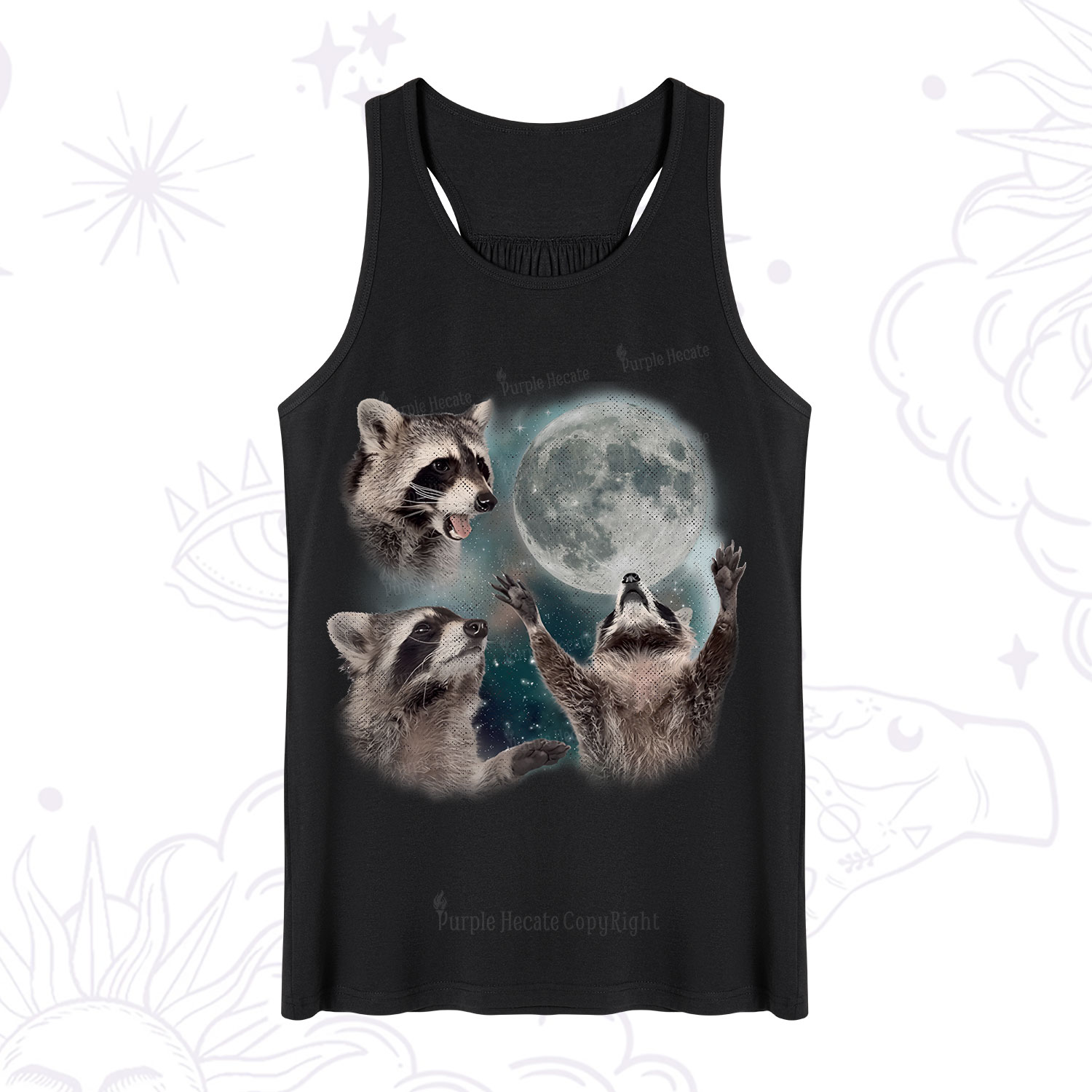 Purplehecate Three Raccoons Retro Graphic Tank
