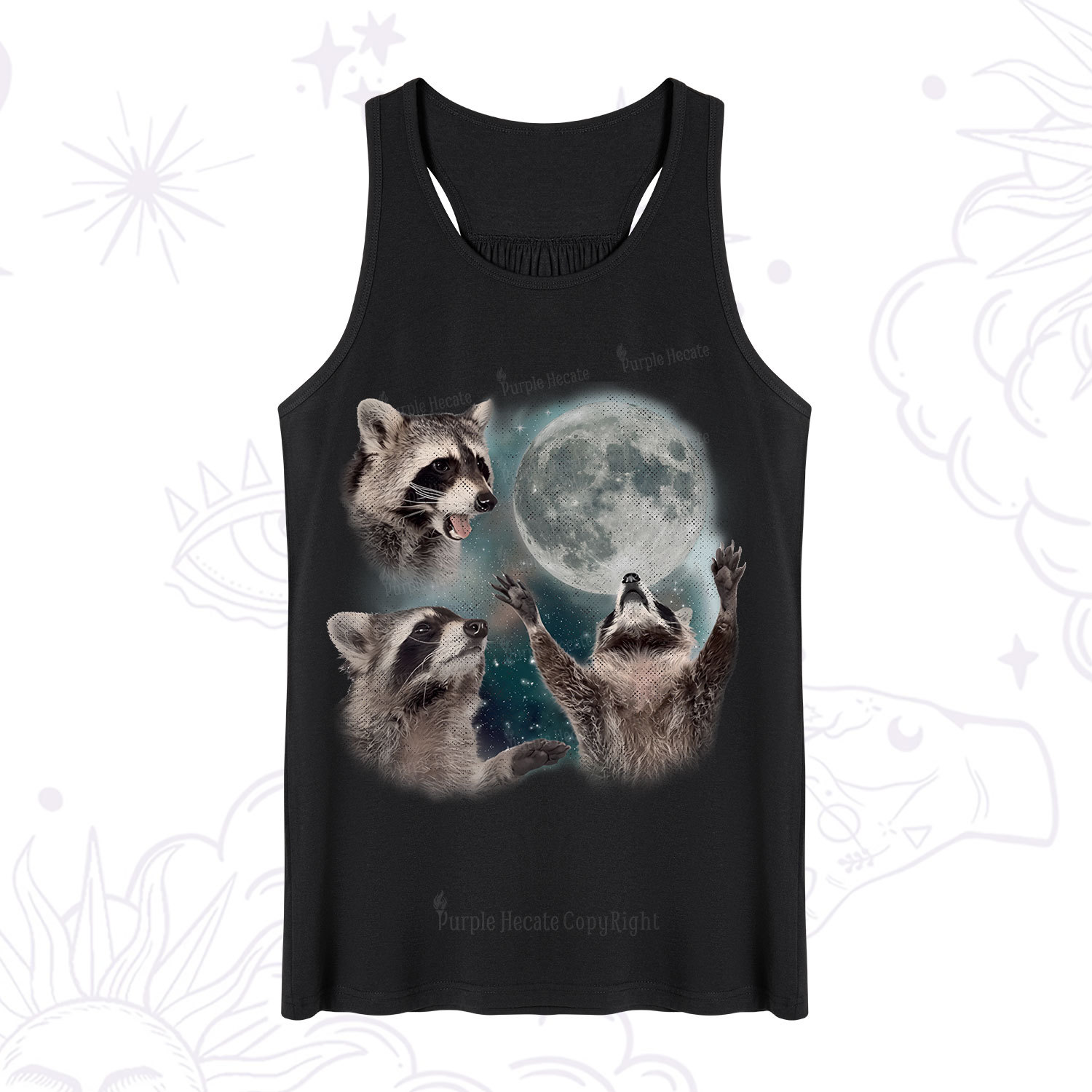 Purplehecate Three Raccoons Retro Graphic Tank