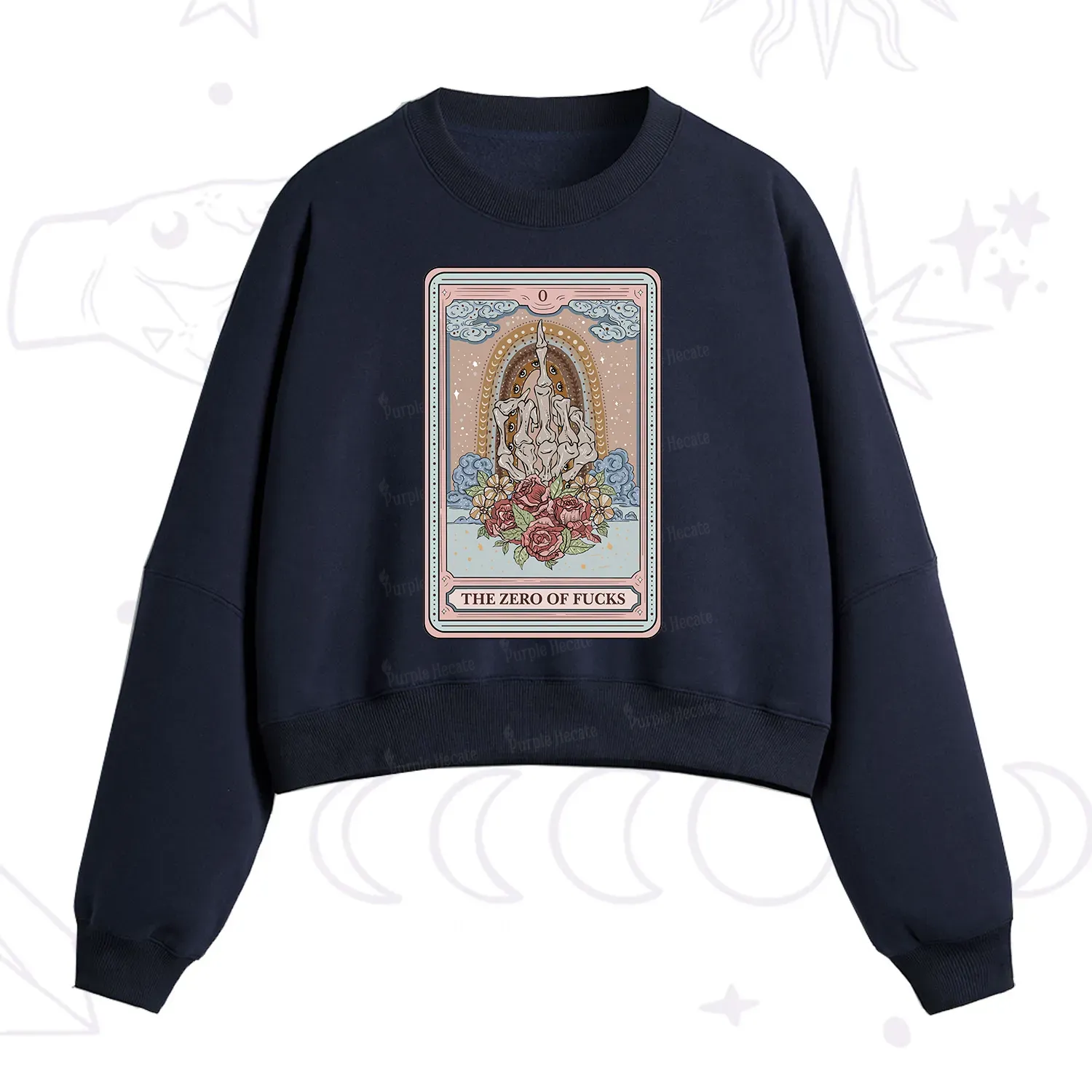 Purplehecate The Zero Of Fucks Tarot Fleece Cropped Sweatshirt