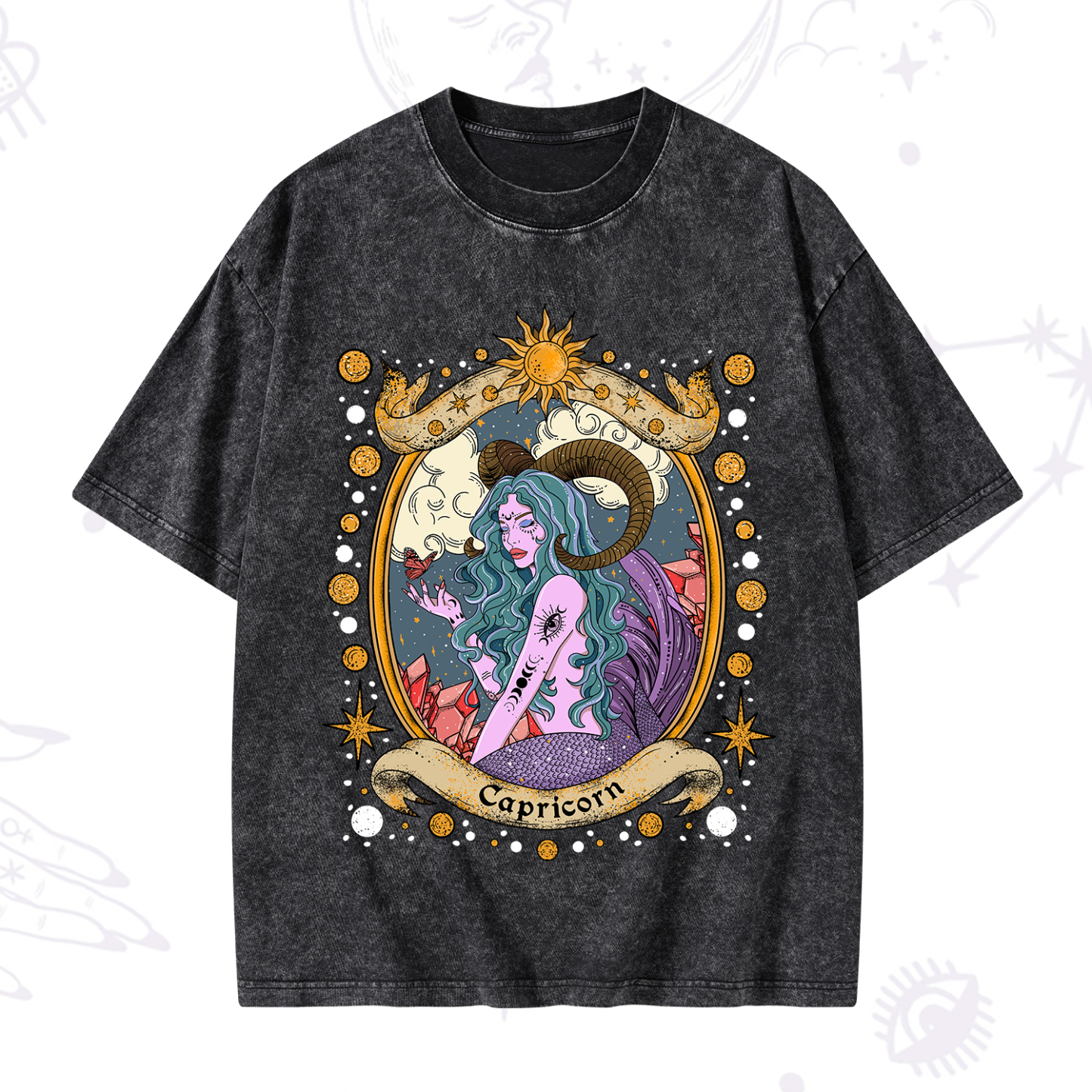 Magic Purplehecate Capricorn Radiance Zodiac Washed T-Shirt
