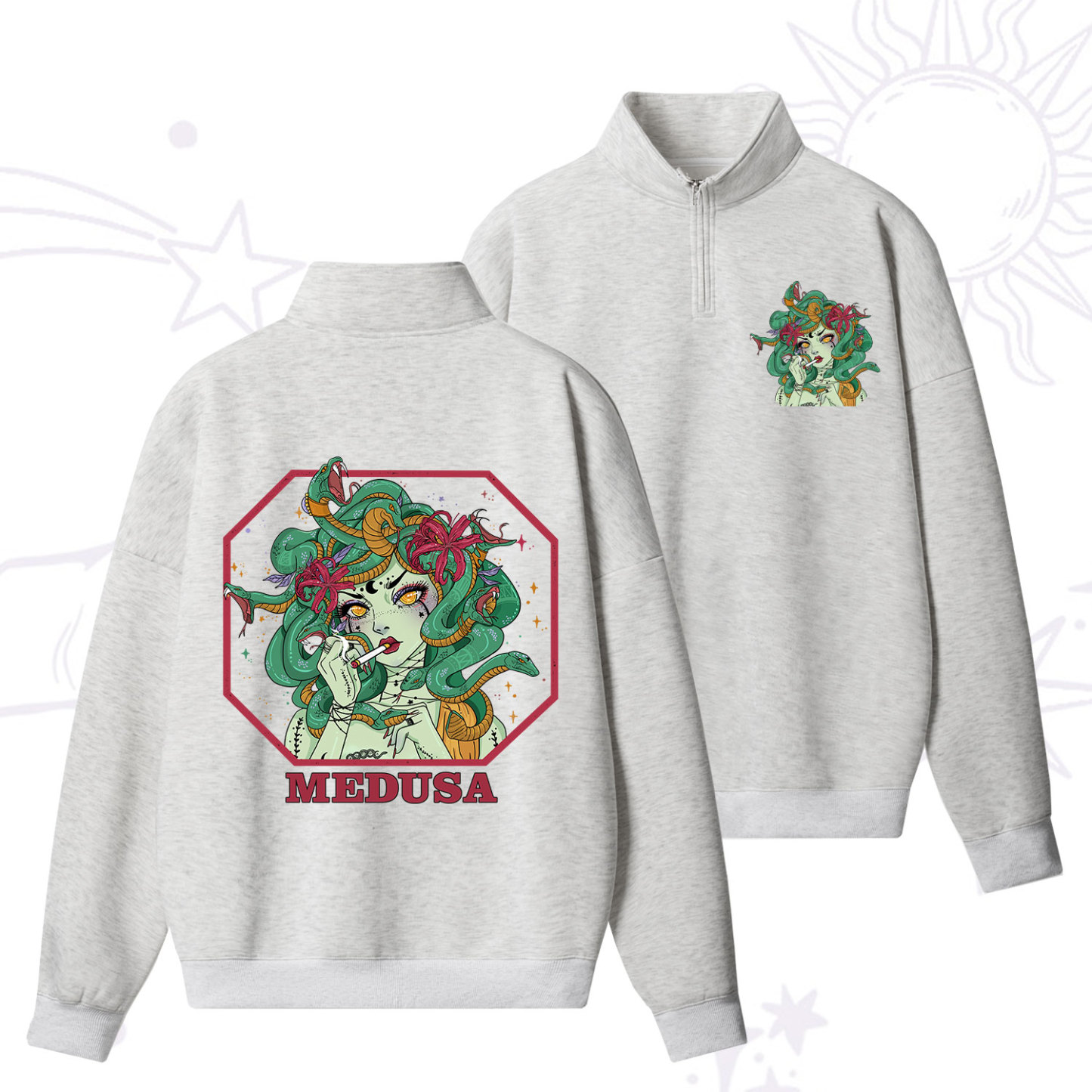 Purplehecate The Greek Goddess Medusa Zip Fleece Sweatshirt