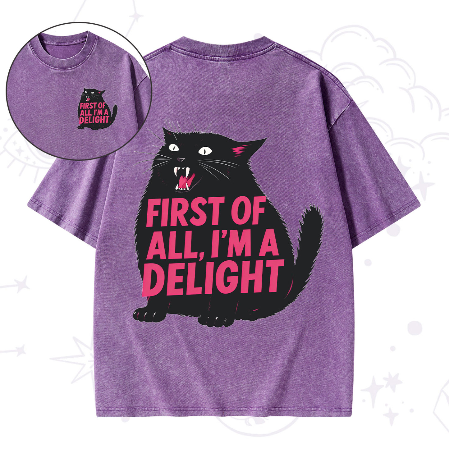 Purplehecate First Of All I'm A Delight Cat Washed T-Shirt