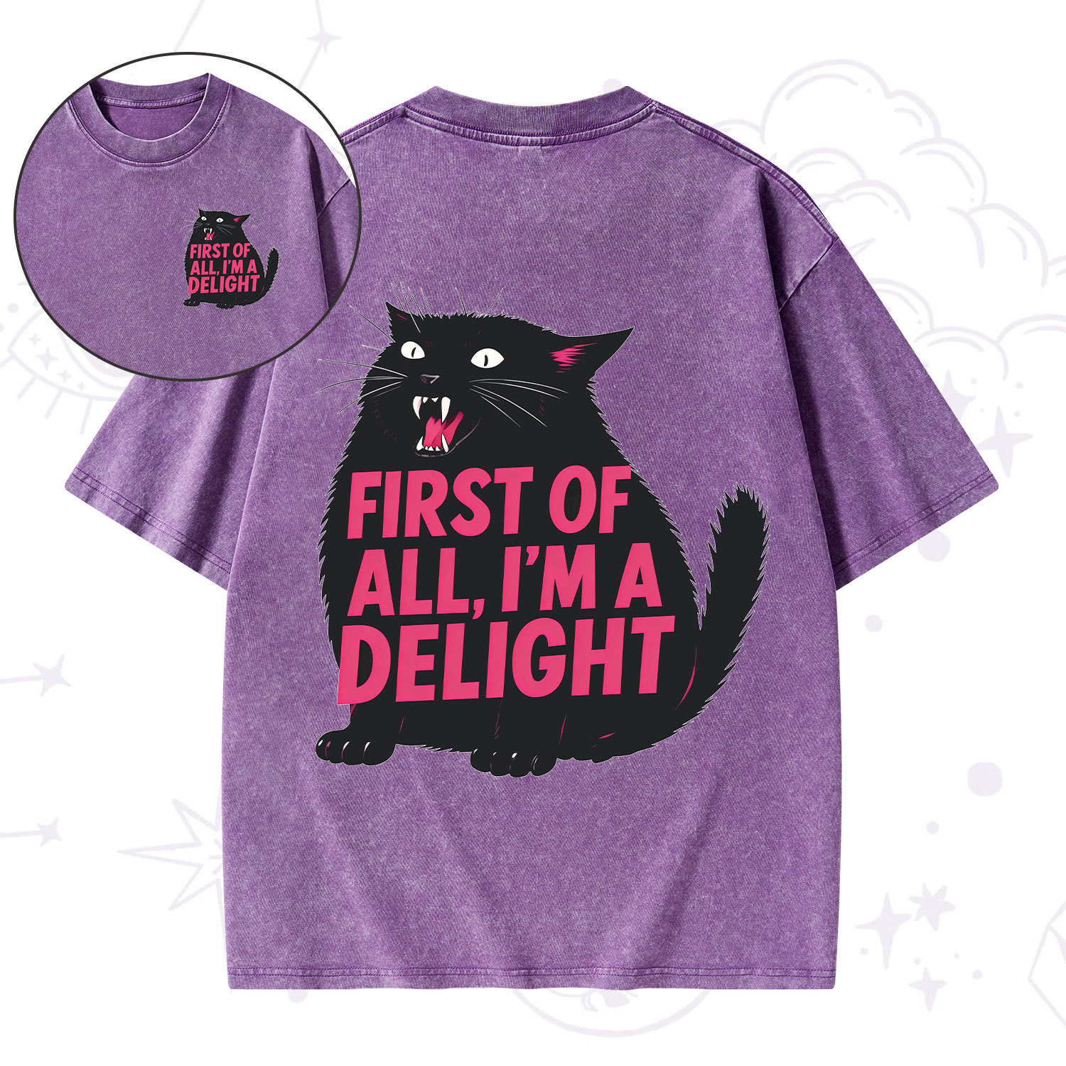 Purplehecate First Of All I'm A Delight Cat Washed T-Shirt