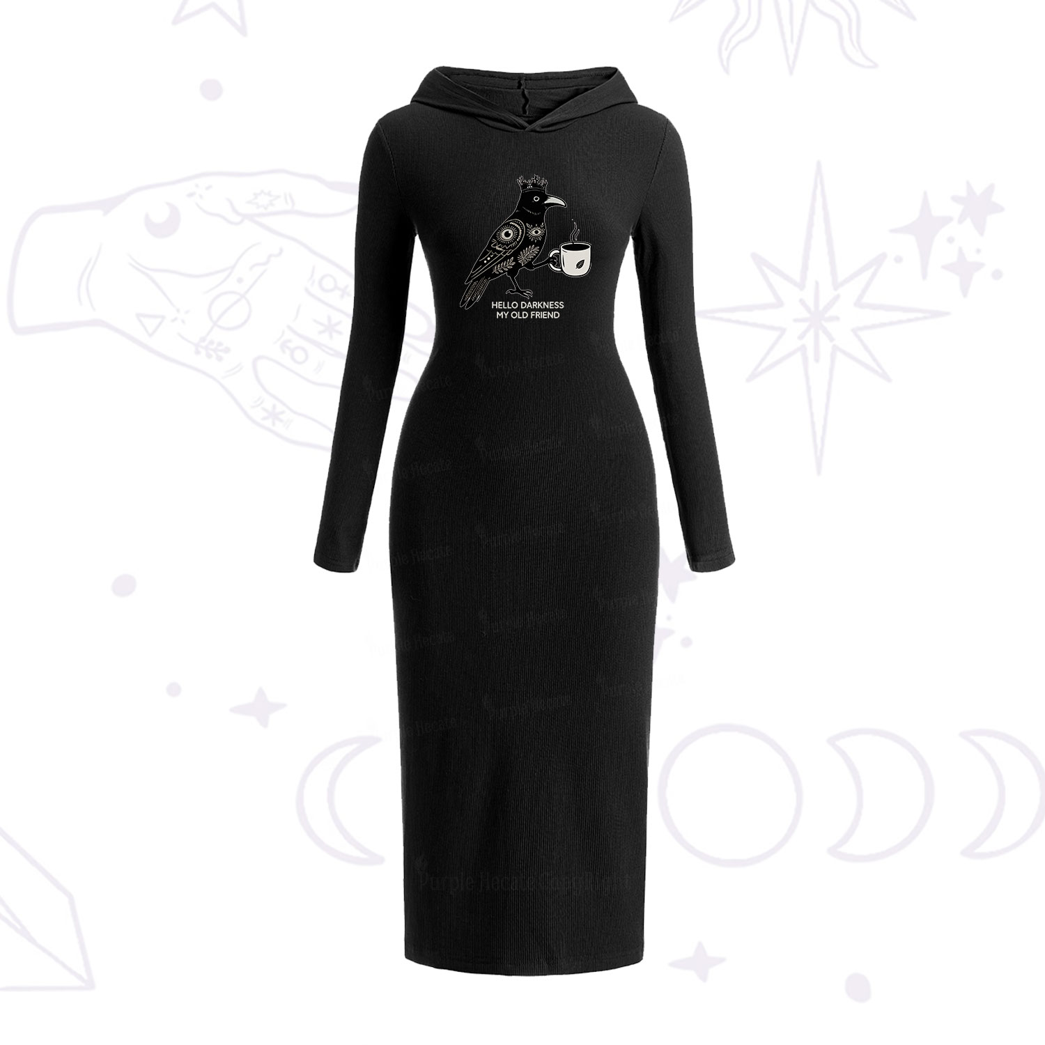 Purplehecate Hello Darkness My Old Friend Hooded Knit Dress