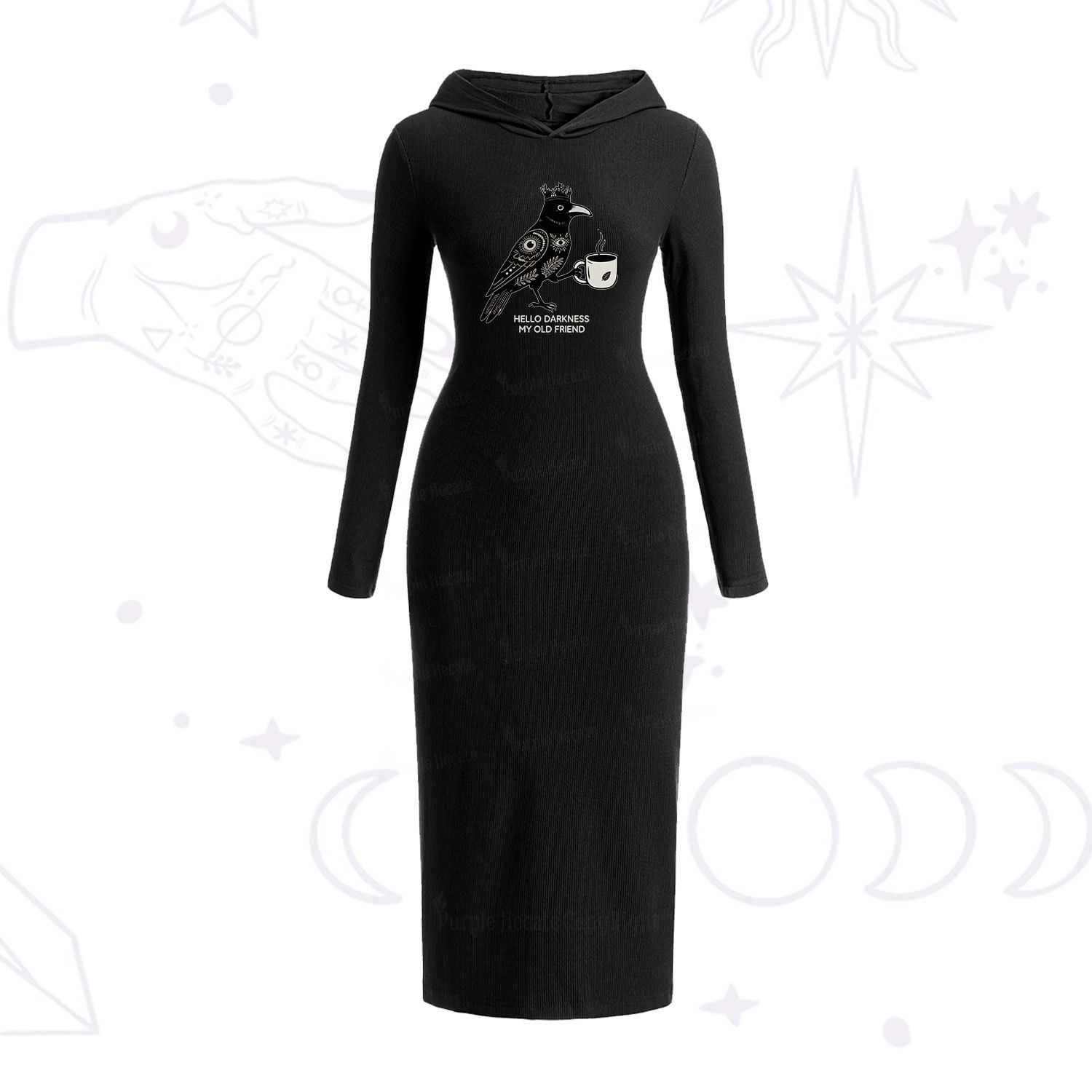 Purplehecate Hello Darkness My Old Friend Hooded Knit Dress