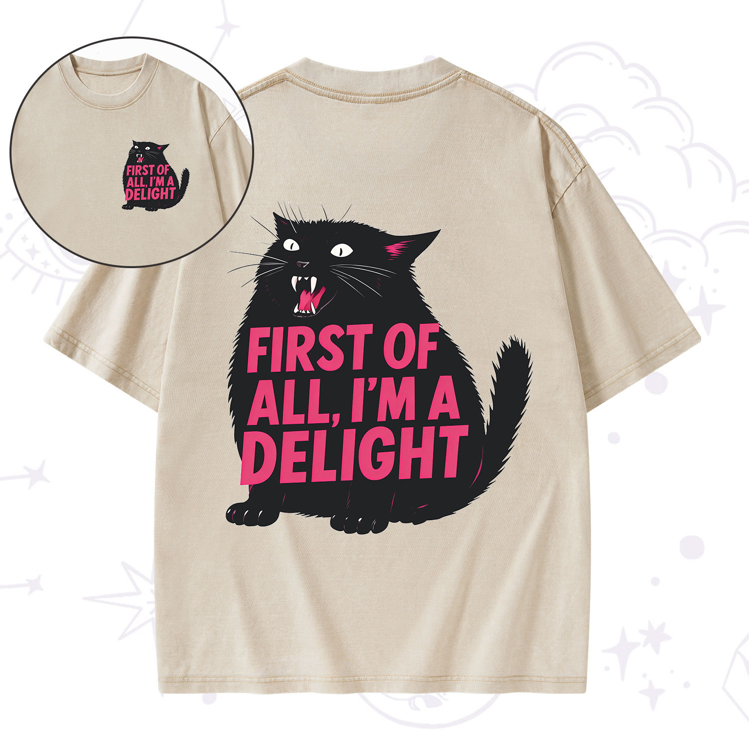 Purplehecate First Of All I'm A Delight Cat Washed T-Shirt
