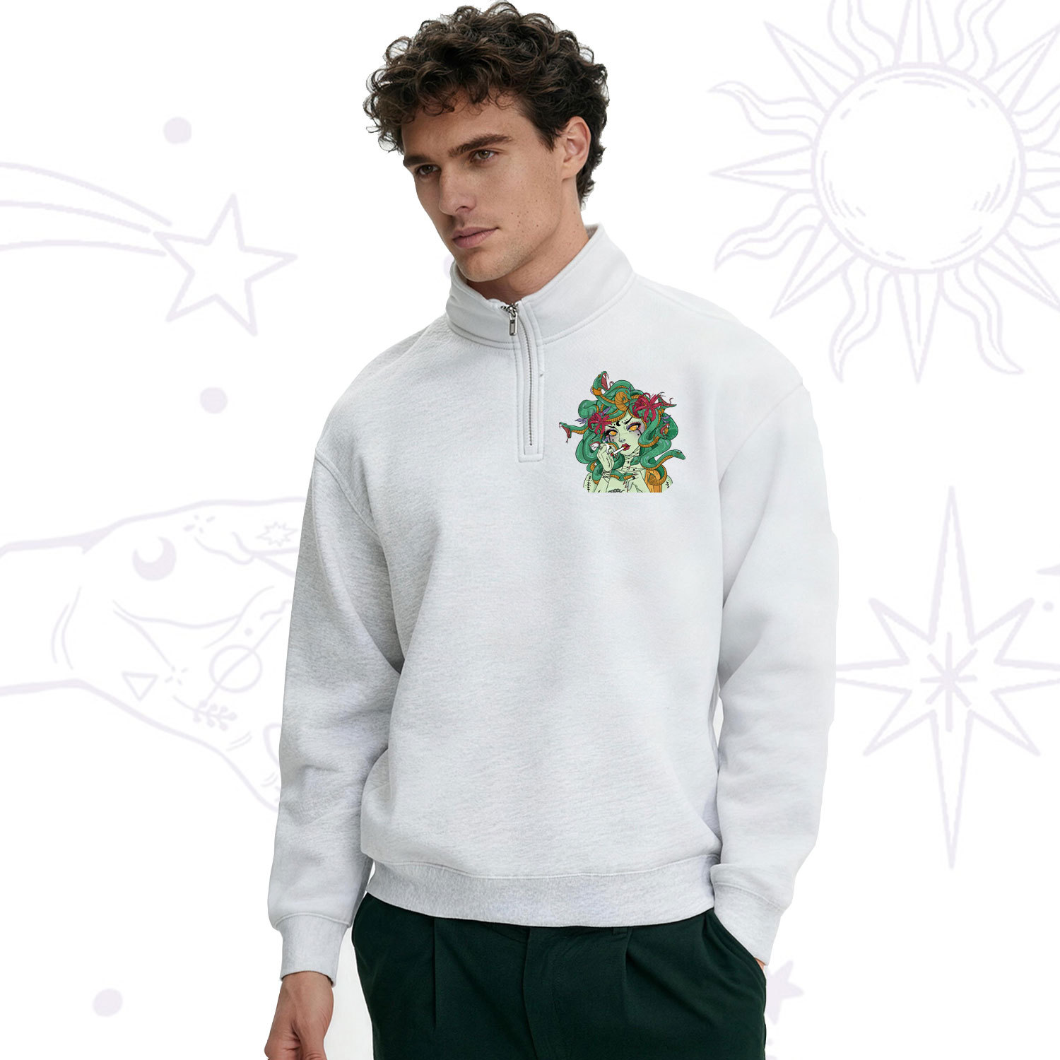 Purplehecate The Greek Goddess Medusa Zip Fleece Sweatshirt