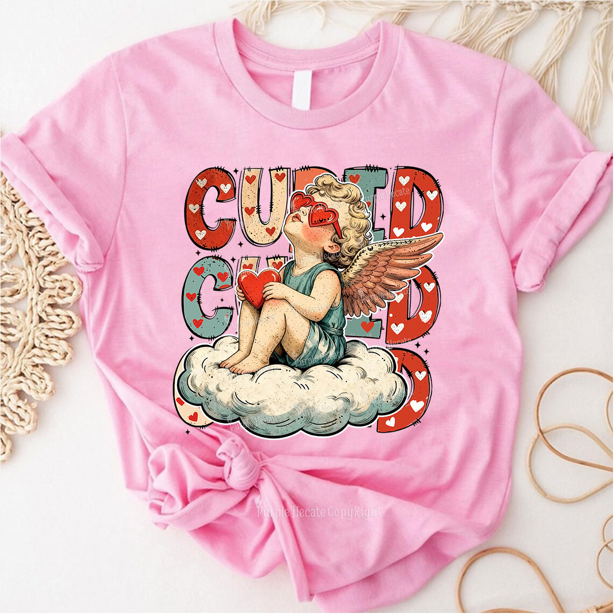 Purplehecate Retro Cupid Vibes Valentine Couple T-Shirt