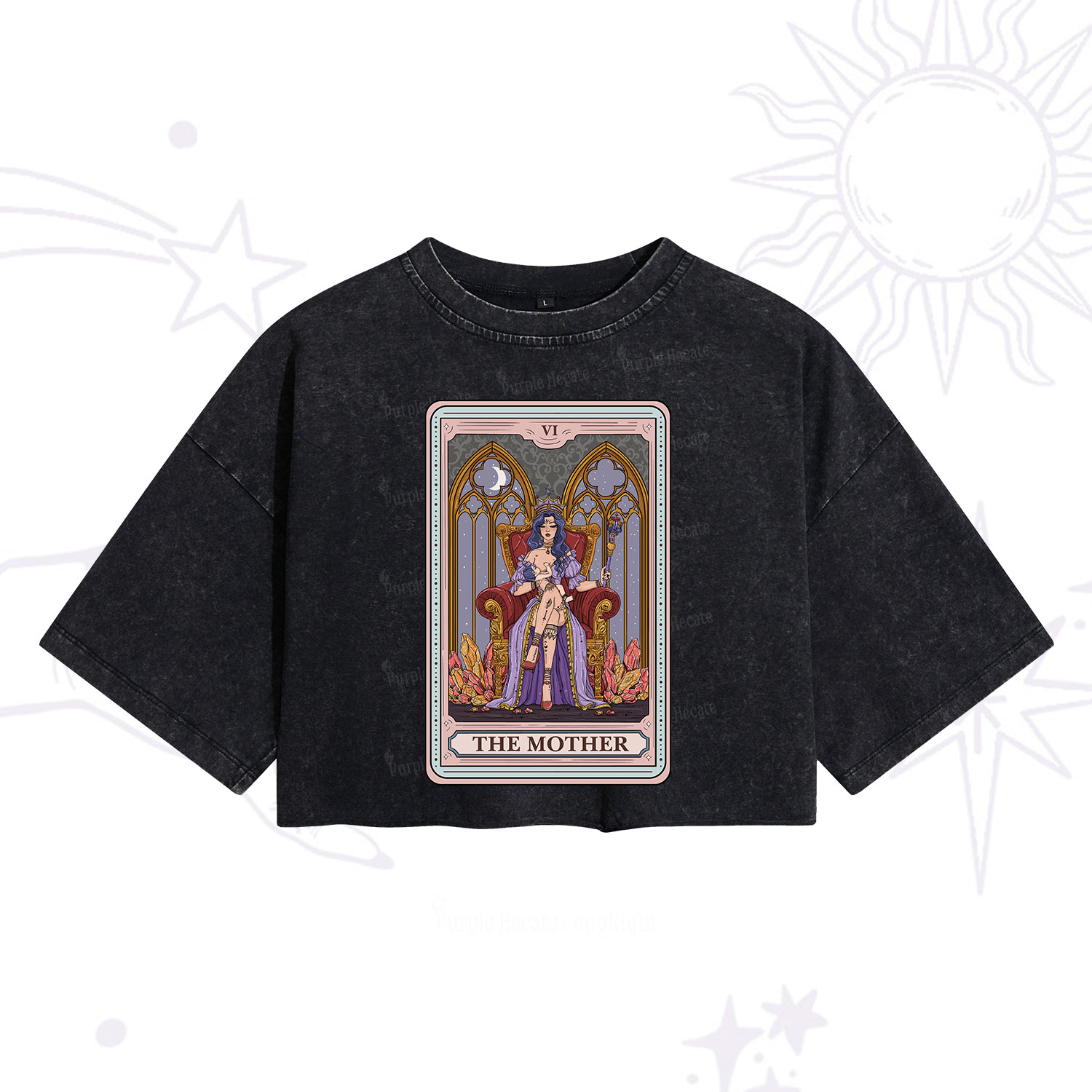 Purplehecate The Mother Tarot Card Washed Cropped T-Shirt