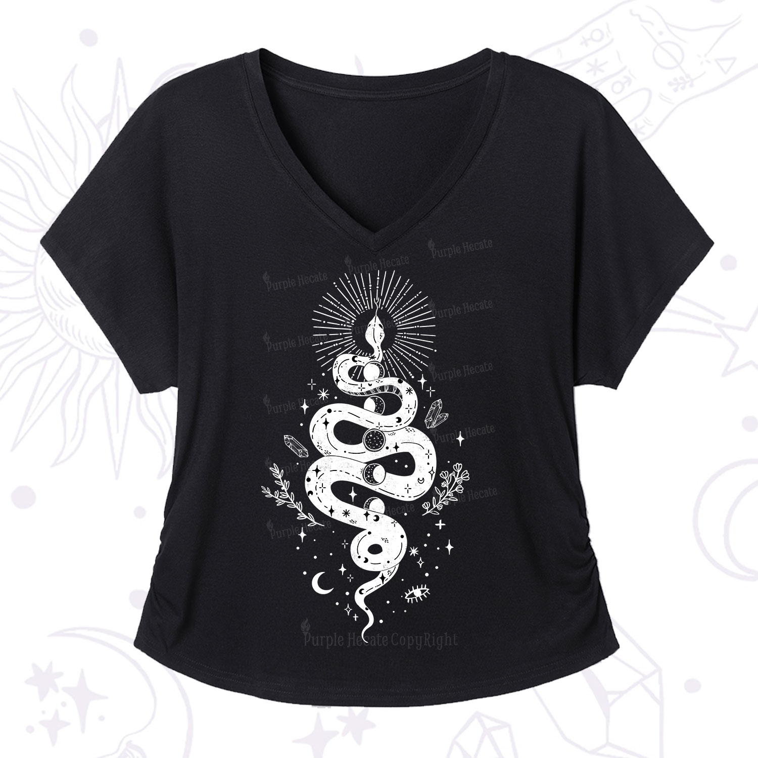 Purplehecate Mystical Moon Phases Snake V-Neck T-Shirt