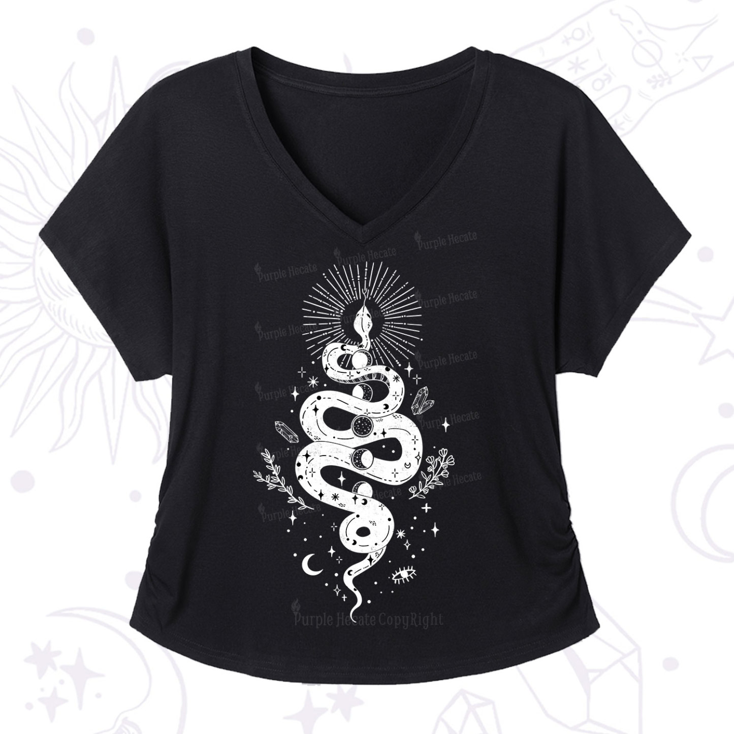 Purplehecate Mystical Moon Phases Snake V-Neck T-Shirt