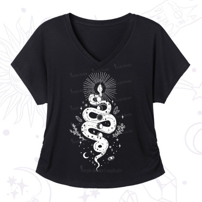 Purplehecate Mystical Moon Phases Snake V-Neck T-Shirt