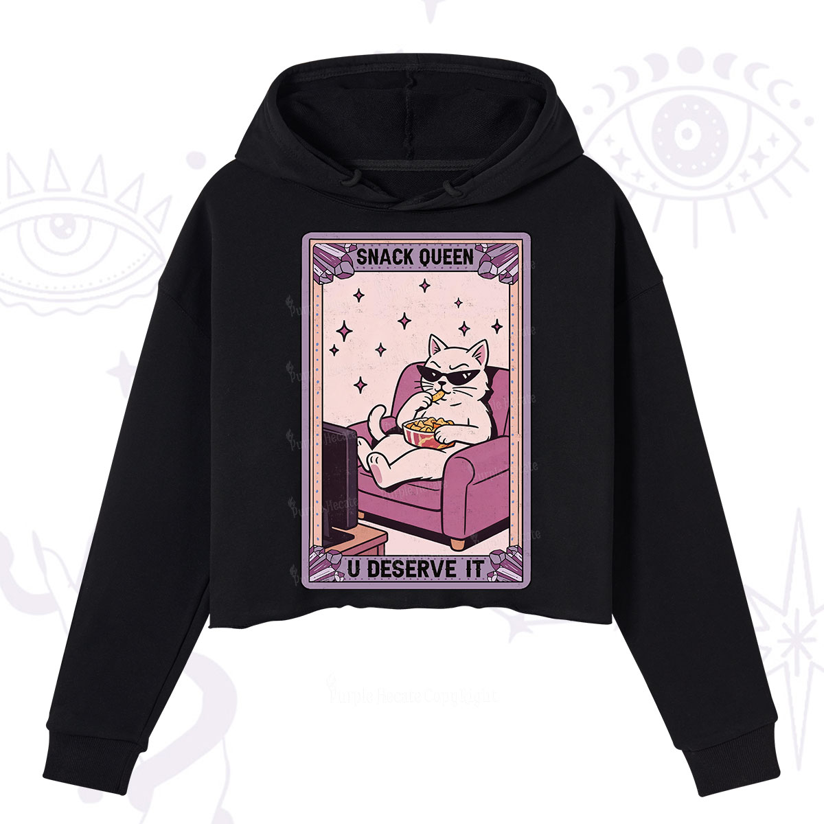 Purplehecate The Snack Queen Cat Tarot Crop Hoodie