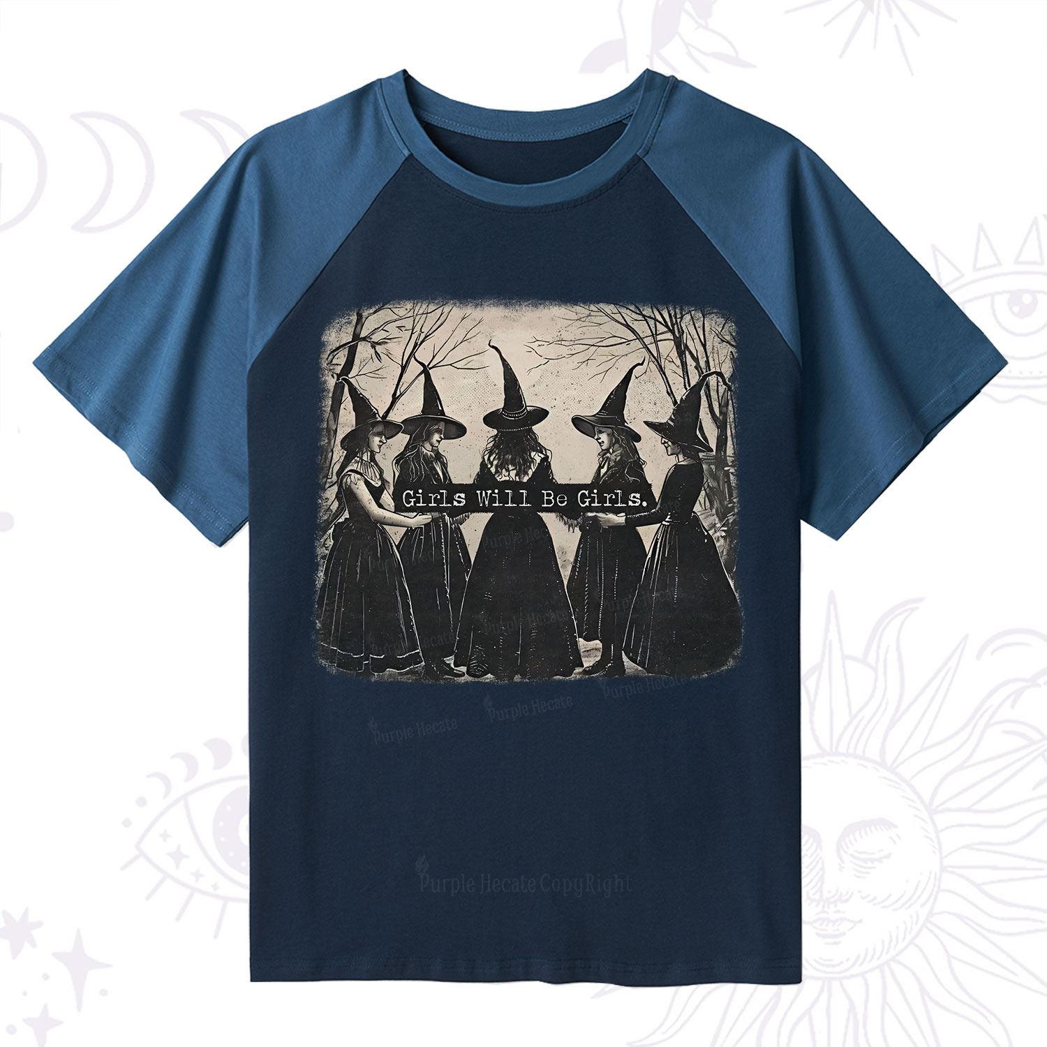 Purplehecate Girls Will Be Girls Witch Raglan Short Sleeve T‑Shirt