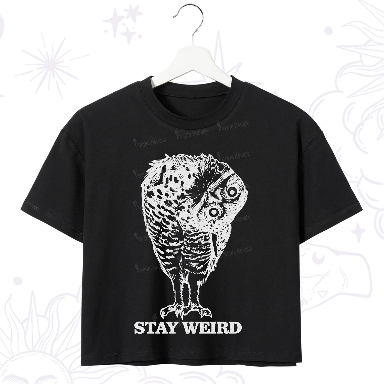 Purplehecate Stay Weird Innocent Owl Crop T-Shirt